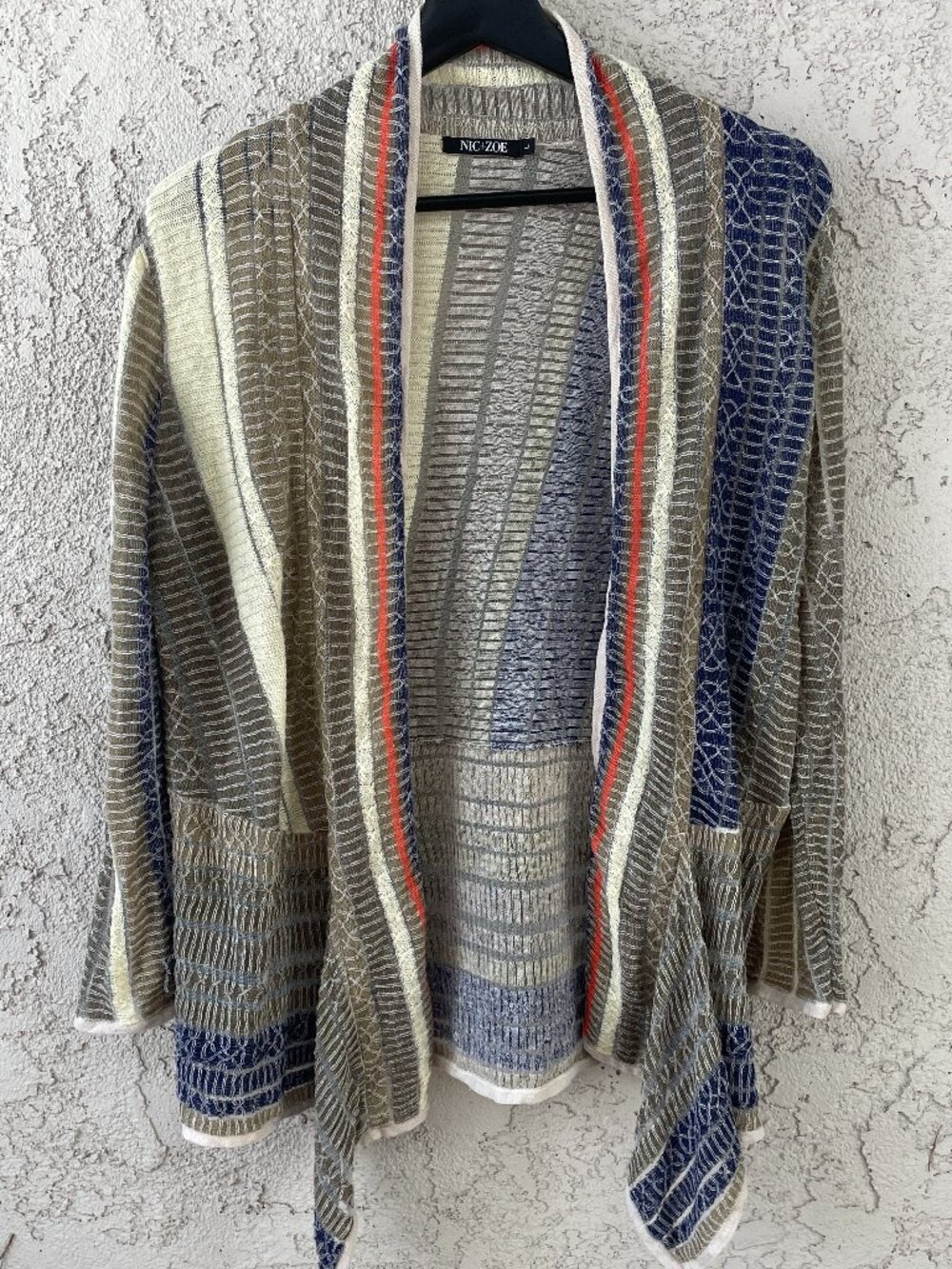 NIC+ZOE Striped Open Front Cardigan Linen Blend Multicolor Women's Size Large